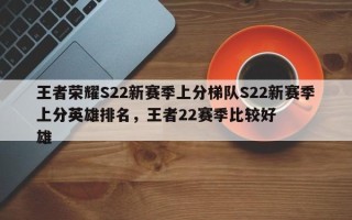 王者荣耀S22新赛季上分梯队S22新赛季上分英雄排名，王者22赛季比较好
上分英雄