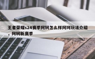 王者荣耀s24赛季阿轲怎么样阿珂玩法介绍，阿轲新赛季
