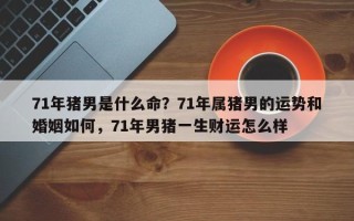 71年猪男是什么命？71年属猪男的运势和婚姻如何，71年男猪一生财运怎么样
